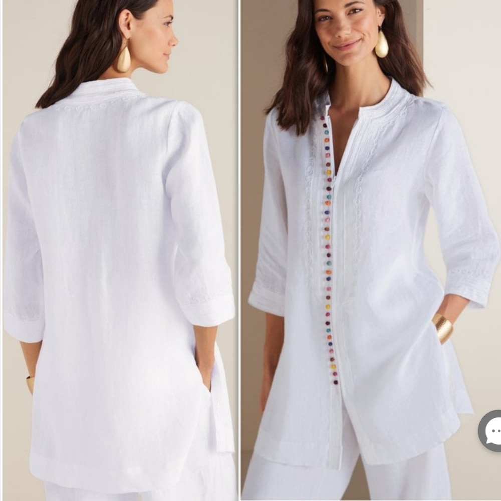 Soft Surroundings Rainbow Botton Desert Linen Tunic Size M